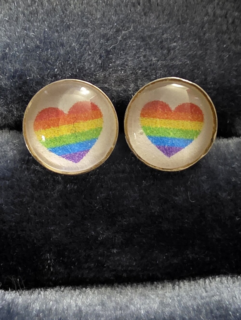 925 Silver Rainbow Heart Stud Earrings (Vintage)